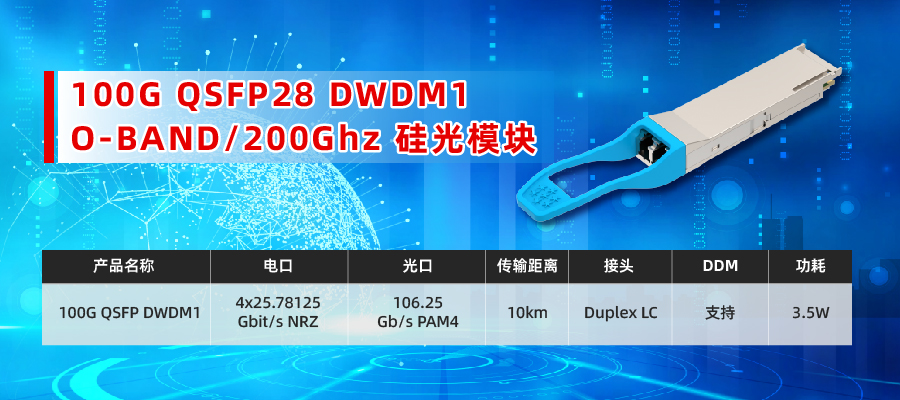易飞扬推出支持30km链路距离的100g qsfp28 dwdm1 o-band/200ghz硅光模块插图
